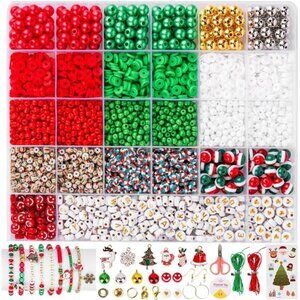 Christmas Friendship Bracelet Kit, Xmas Beads and Letter Beads (A-Z)
